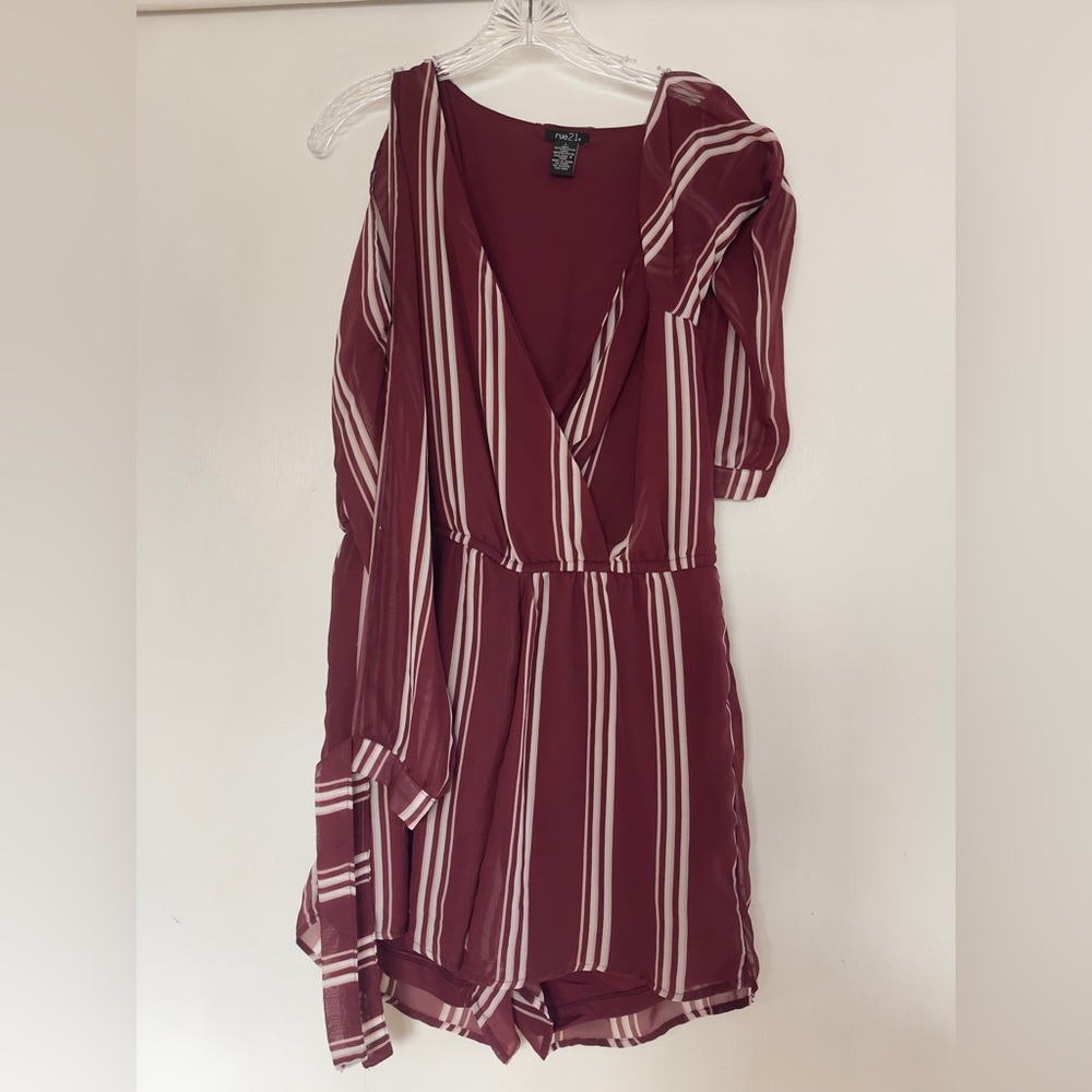Rue21 Burgundy and White Striped Long Sleeve Dress
